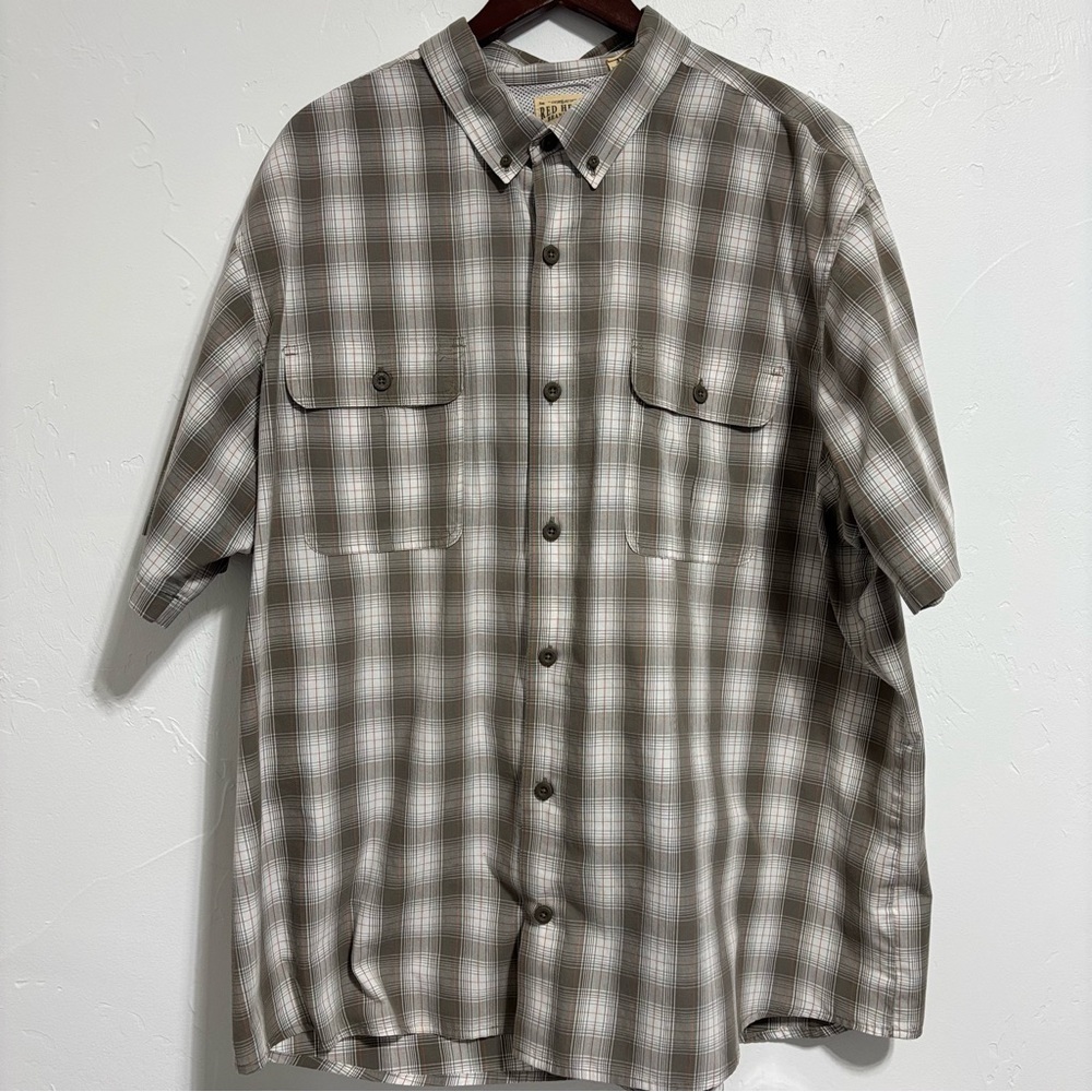 Red Head 3XL Men's Button Down Short Sleeve Plaid Shirt Outdoor Hiking Casual